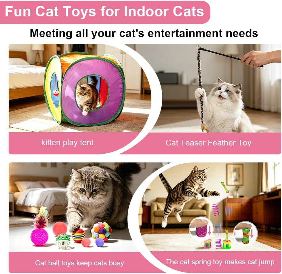 33Pcs Cat Toys Pack for Indoor Cats Kitten, with Cube Tunnel – Essentials for Cats - Cube Tunnel Toy Set - For Cats Less Than 12lbs - image 3