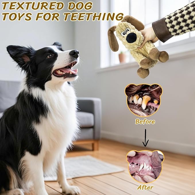 3Pack Squeaky Stuffed Dog Toys- Indoor&Outdoor Playing Toys for Large to Small, Durable Plush Toys to Keep Them Busy- Animal Shape Crinkle Toy