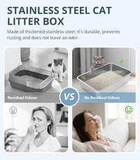 Stainless Steel Cat Litter Box, 4in Shallow Litter Box for Senior Cats and Kittens, Extra Large Metal Litter Pan Nonstick Odor Control Anti-Corrosion