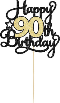 1Pc Happy 80th Birthday Cake Topper Black Gold Glitter Cheers to 80 - 90th - image 3