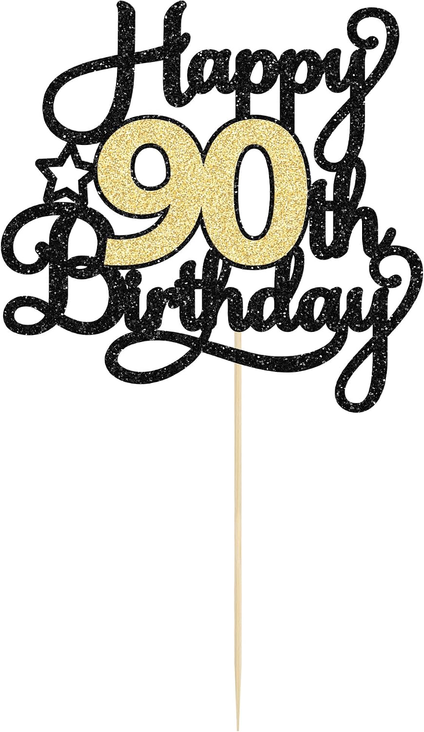 1Pc Happy 80th Birthday Cake Topper Black Gold Glitter Cheers to 80 - 90th - image 3