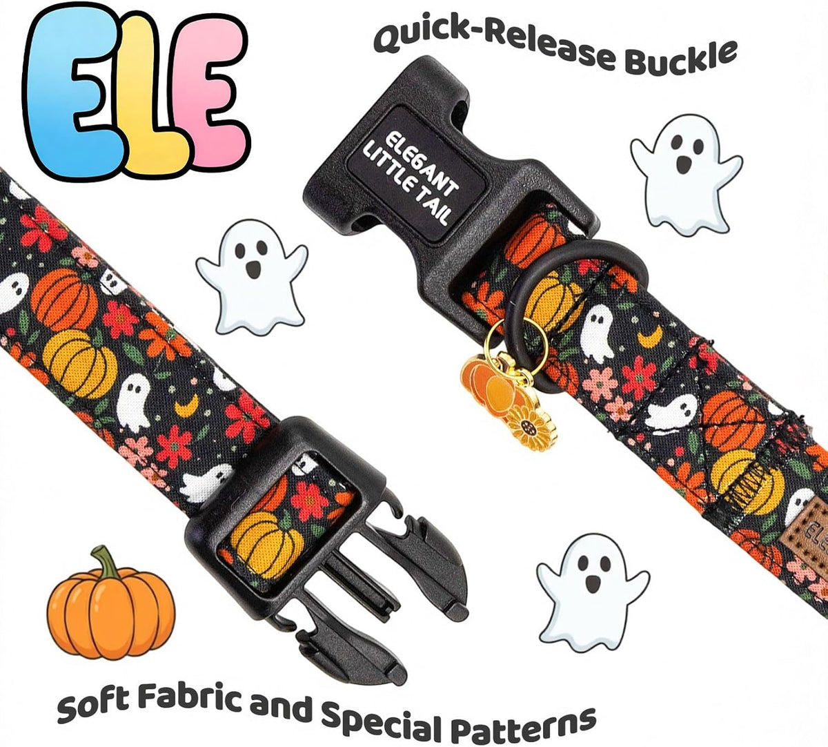 Elegant little tail Dog Collar - Halloween- Ghosts / Small (Pack of 1) - image 4