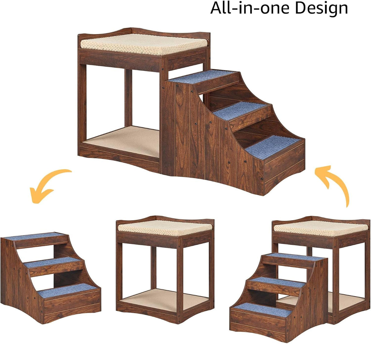 unipaws Pet Bunk Bed with Removable Step for Dog and Cat - Walnut / Medium - image 4