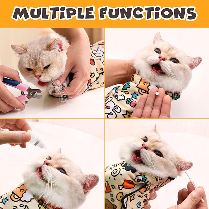 Cat Grooming Wrap, Self-Adherent Soft Cat Blanket to Wrap, Nail Clipping, Anti-Bite, Anti-Scratch, Anti-Escape Calming Wrap (Ocean, 3-6 lbs)