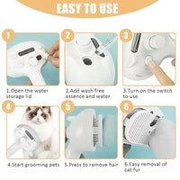 Cat Steam Brush for Shedding, Pet Steam Brush for Dog with Release Button,Anti-Static Pet Spray Hair Removal Comb,Cat Spray Comb for Long & Short Haired Pets,White