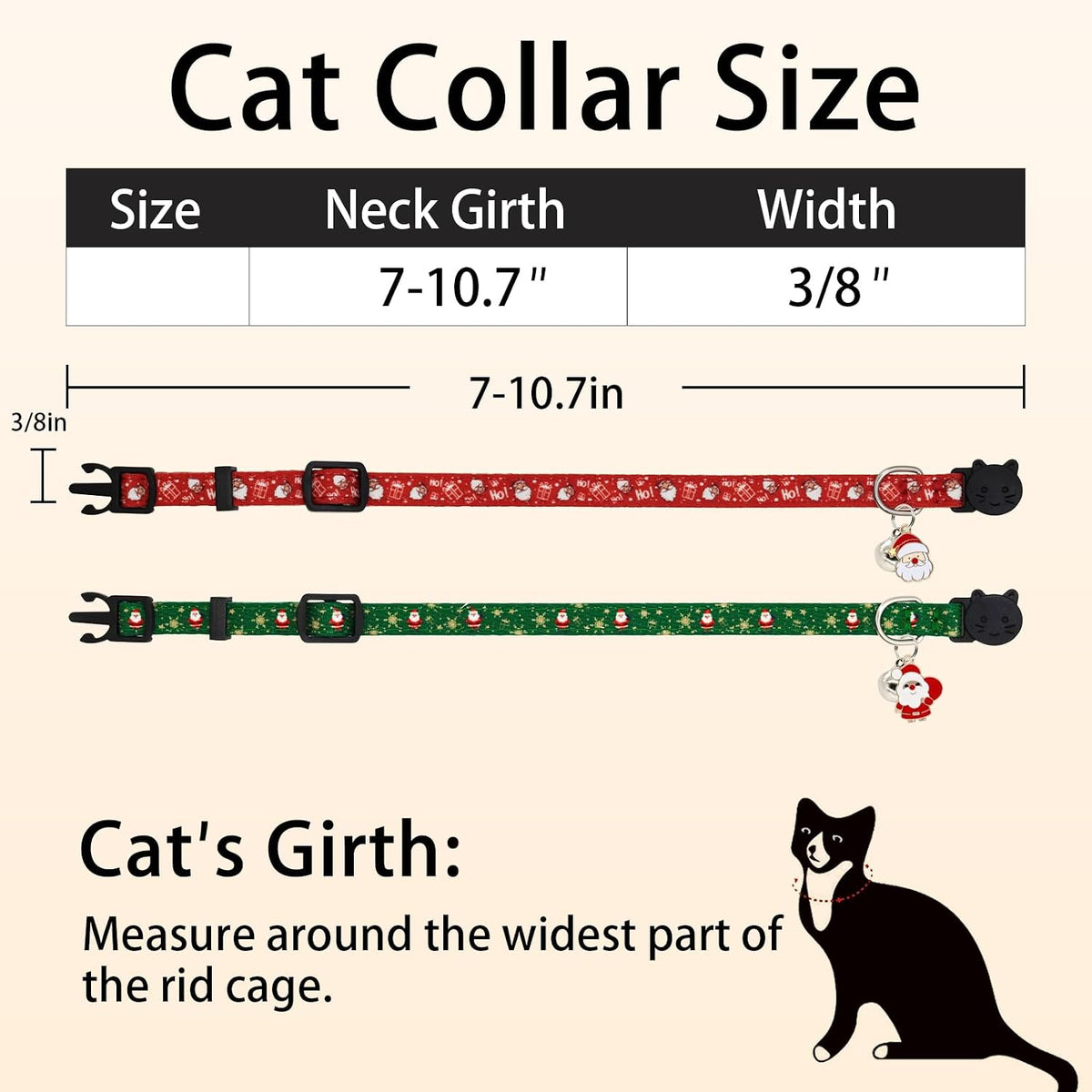 Halloween Cat Collar, Cotton 2 Pack Cat Collar with Bells - Santa / 7-11'' - image 4