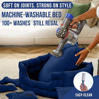 Luxury Cat and Dog Bed Chesterfield – Handcrafted Velvet Throne for Dogs | Joint Support, Calming & Temp-Regulating Comfort | Durable 5+ Years, Anti-Claw, Washable 100+ Times – S, Blue