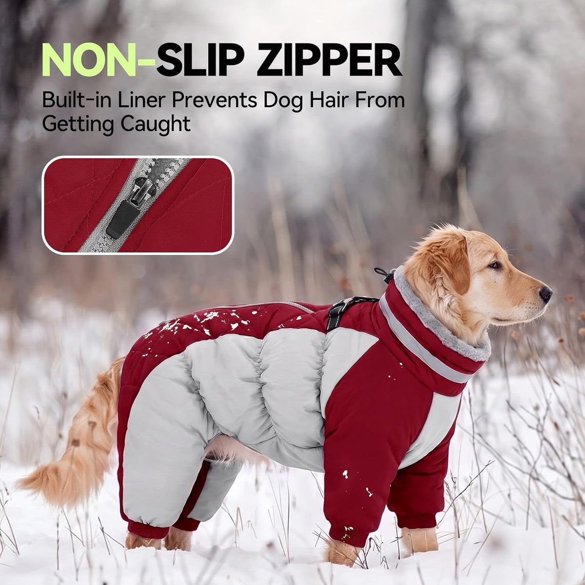 Full body waterproof dog jacket with legs, fleece lining and fur collar - view 4
