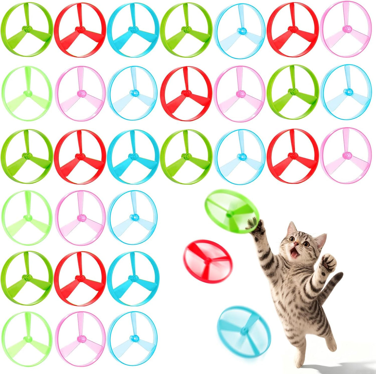 Cat Toy Disc Launcher, Rechargeable Interactive Cat Fetch Toy Launcher with 8 Flying Discs, Flying - 32Pcs Flying Discs