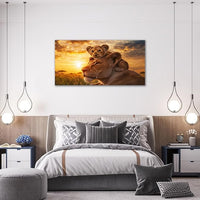 Large Lion Wall Art Lion and Lioness Canvas Living Room African Wildlife Animal Pictures Framed Prints Oversize Wall Decor Painting Artwork for Bedroom Dining Office Home 60"x30"