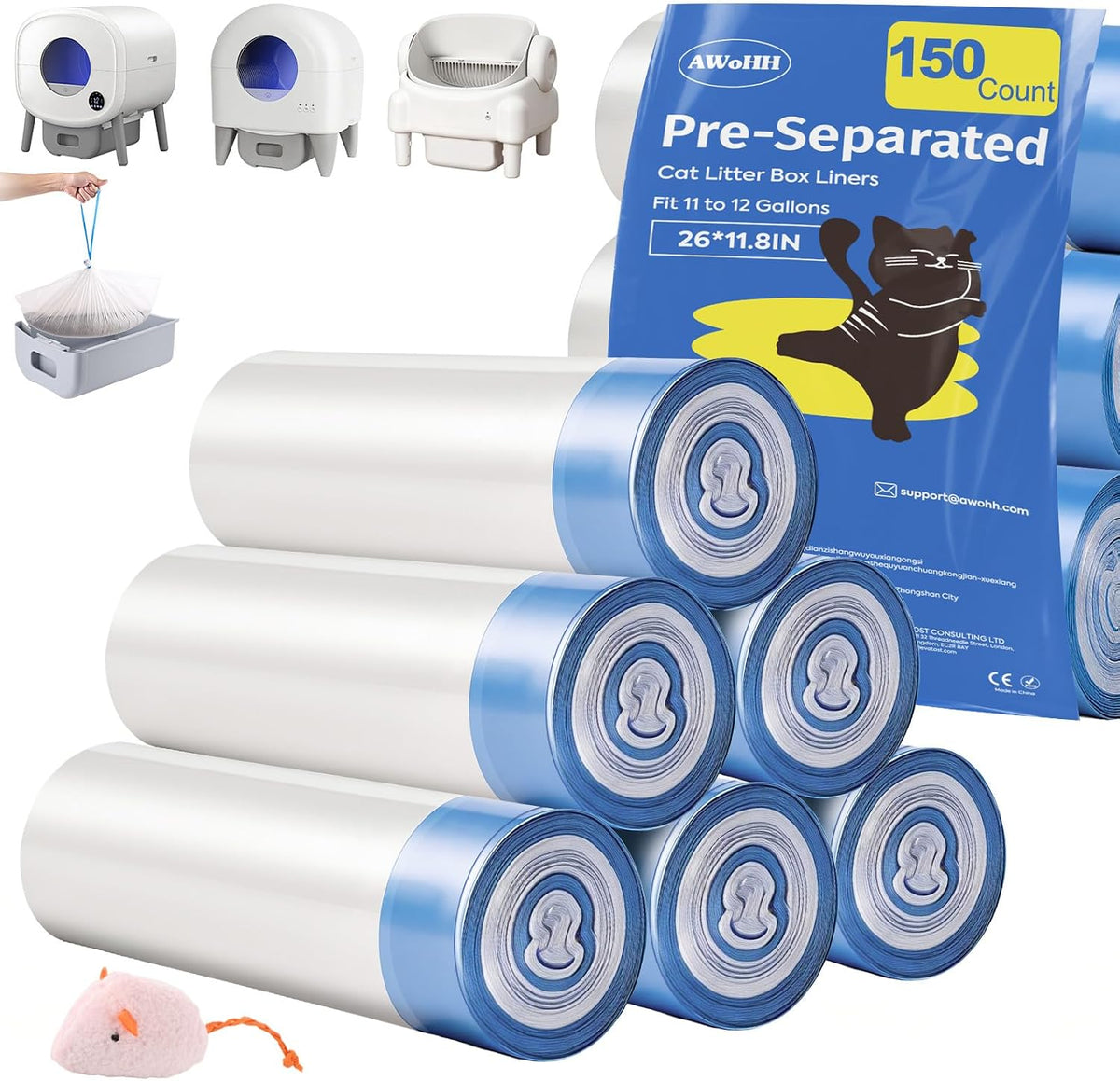 150 Count Drawstring Cat Litter Bags for Automatic Litter Boxes – Daily Care for Cats - 1 Count (Pack of 150)