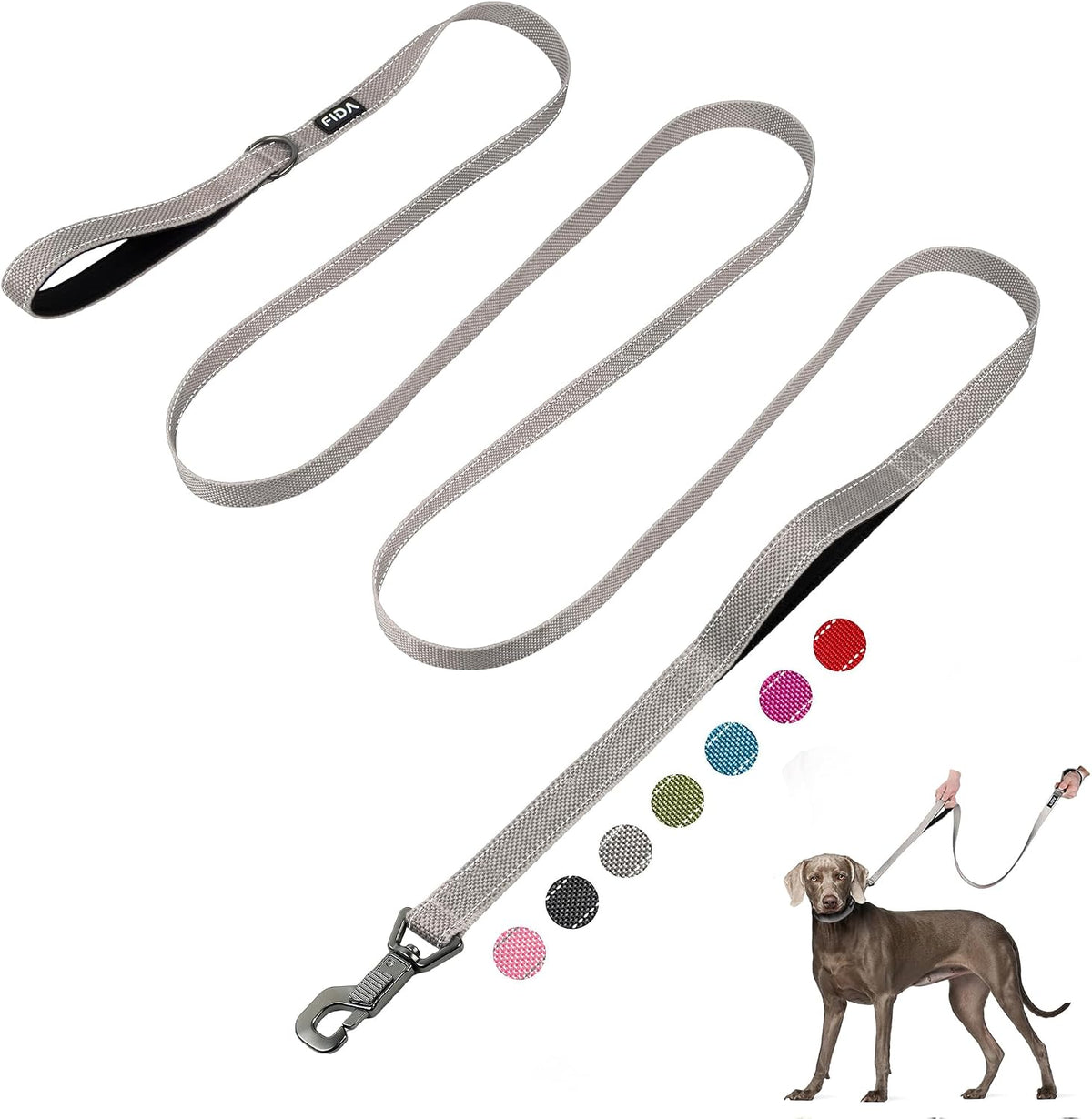 Fida Heavy Duty Dog Leash for Medium Large Dogs - 10 Feet (Pack of 1) / Grey