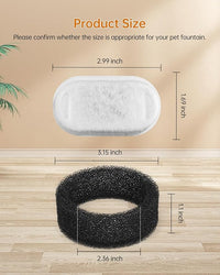 Cat Water Fountain Filter, Filters Replacement for 108Oz/3.2L&67Oz/2L&135Oz/4L Stainless Steel Pet Water Drinking Fountain, Dog Indoor Water Dispenser Fountain Carbon Filter, 12 Filters & 12 Sponges