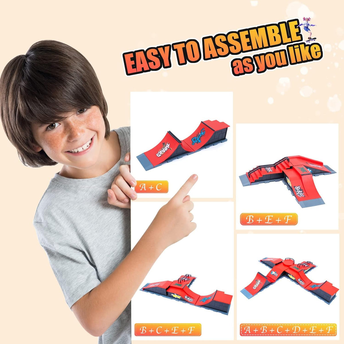 Gr8ware 6-in-1 fingerboard skate park with half pipe ramp and mini finger skateboards - view 16