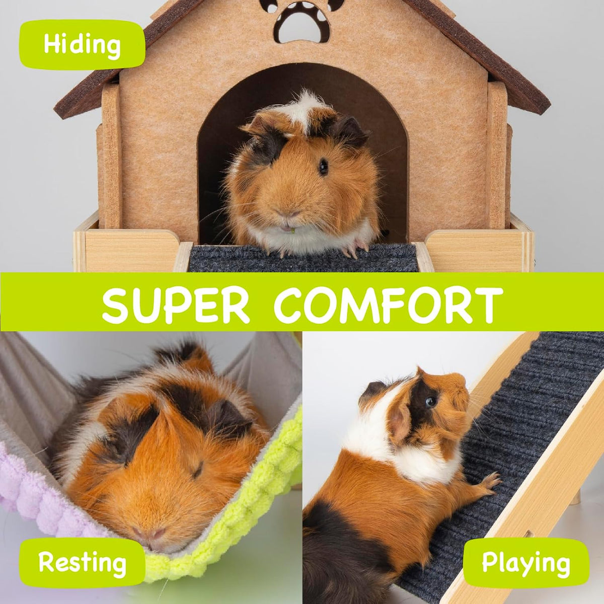 3 in 1 Enlarged Guinea Pig Hammock - Brown Roof - image 3