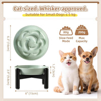 Melamine Slow Feeder Cat Bowls, Dishwasher Safe - Green + Metal Stand / 9"H - image 2