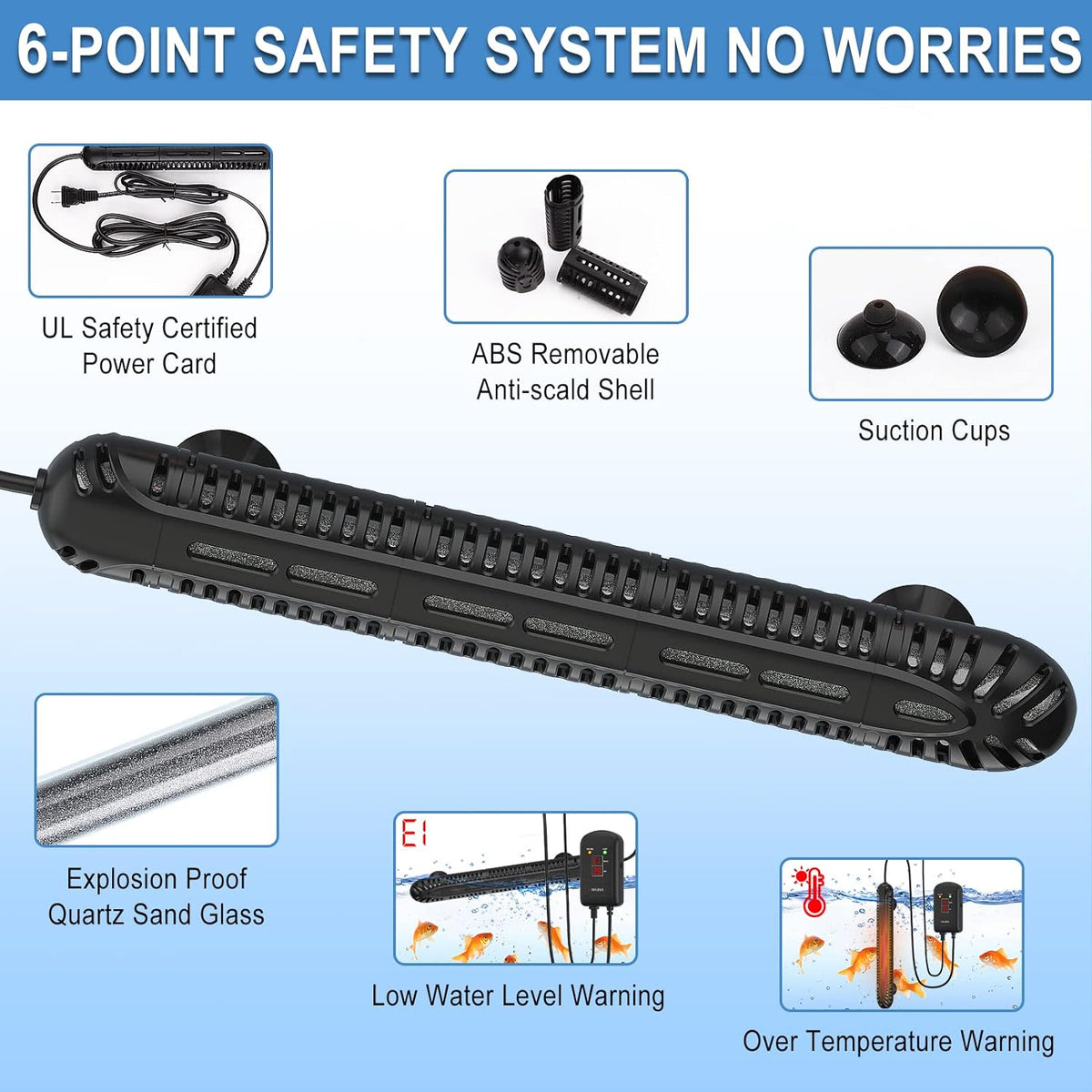 HiTauing Aquarium Heater, 300W Fish Tank Heater with LED Digital Display & 5 Safety Protection - 300 Watt Aquarium Heater - image 3