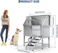 50" Stainless Steel Professional Dog Washing Station - Pet Bathing Tub w/Non-Slip Stairs | Slip-Resistant Floor Grate | for Large/Medium/Small Dogs
