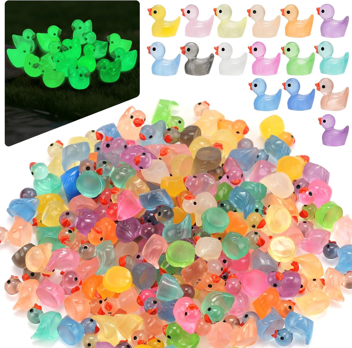 240Pcs Mini Resin Ducks, Luminous Tiny Duck Figurines Bulk