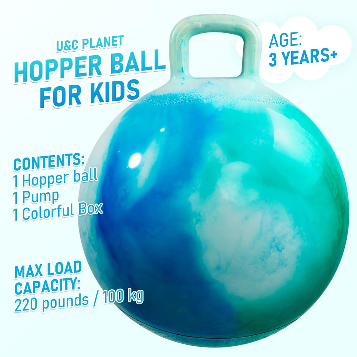 U&C Planet Hopper Ball, 18In Bouncy Ball with Handle for Kids Ages 3-6 – Fun for Kids & Family - 3-6 Years / Blue - image 2