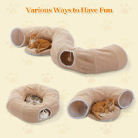 PEQULTI Beige Donut Cat Tunnel Bed Washable Plush Mat Multi for Small - New Beige - image 3