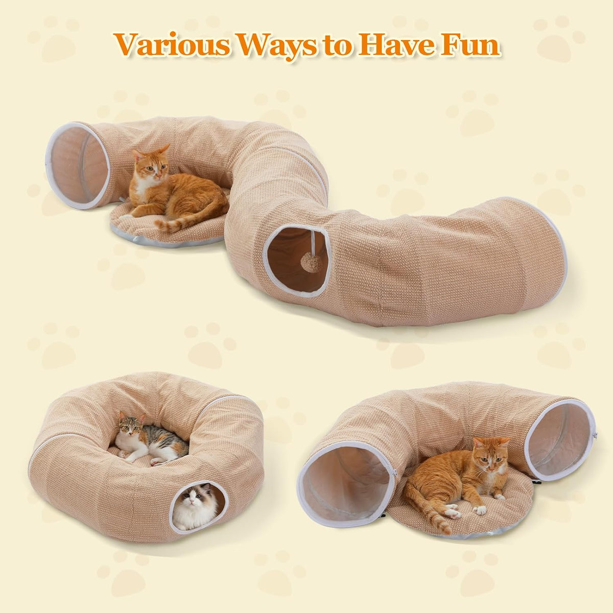 PEQULTI Beige Donut Cat Tunnel Bed Washable Plush Mat Multi for Small - New Beige - image 3