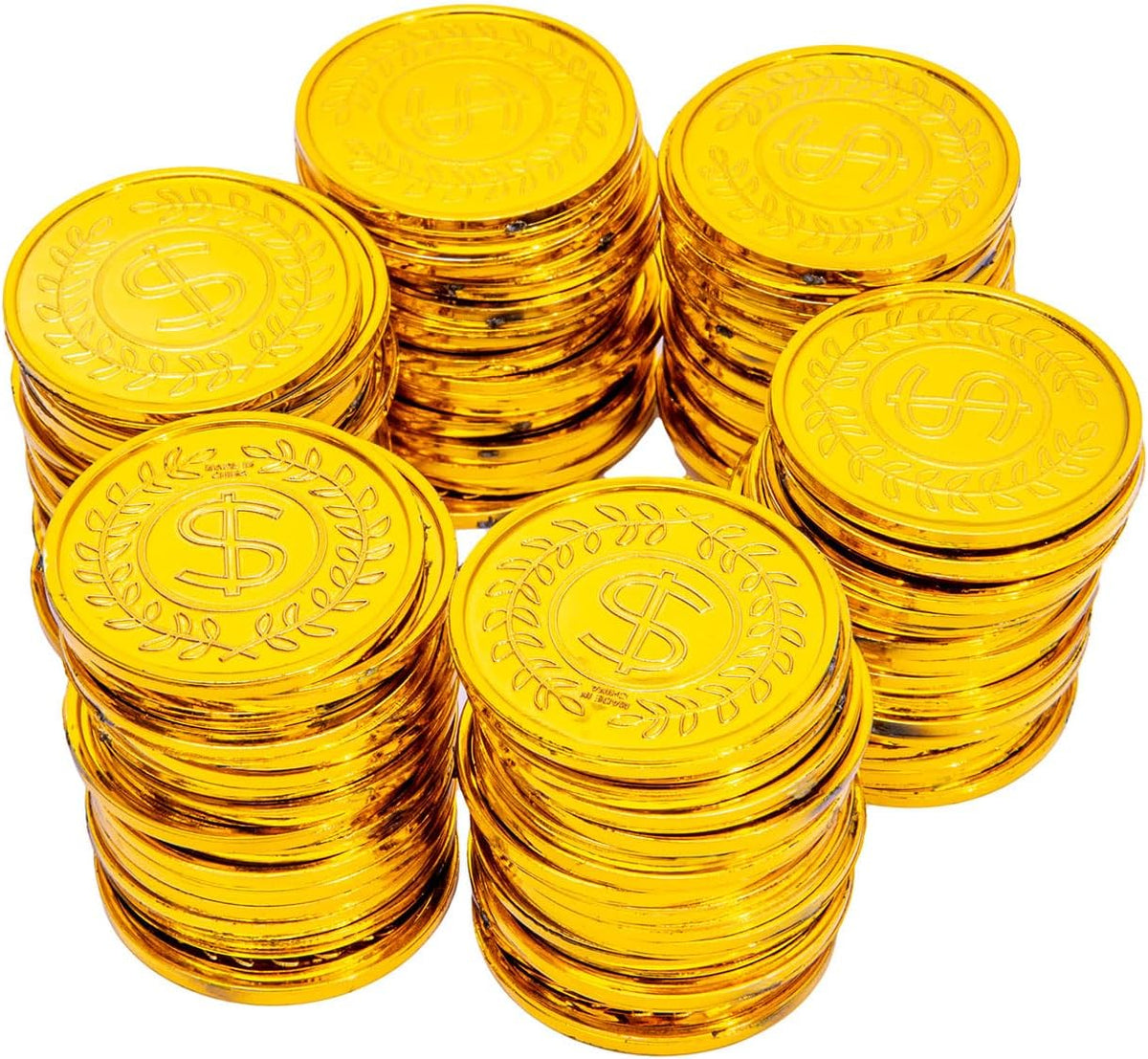 Liatunou 100 piece plastic gold coins, 1.5 inch pirate treasure - view 4