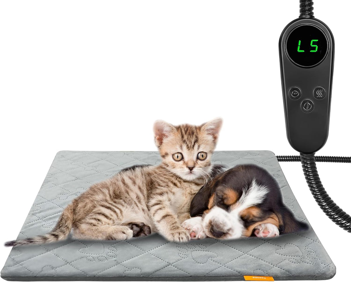 Pet Heating Pad for Cats Dogs Electric Heated Bed Waterproof Warming - Paw Grey / Small：17.7x17.7in