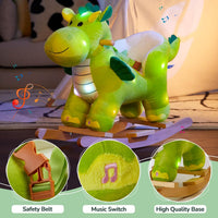 Glow Guards green dinosaur rocking horse with seat belt and plush dinosaur, set of 2 - view 8