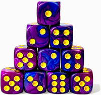 Luck Lab 10 Pack 16mm D6 Acrylic Dice Set - Blue and Purple Swirl With Gold Pips