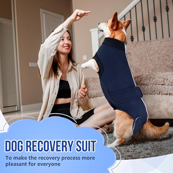 Lukovee Recovery Suit for Dogs, Zipper On Recovery Suit for Female Male Dog, Onesie Abdominal Wounds Cone E-Collar Alternative Prevent Licking Spay Recovery Suit (DBL,XXL)