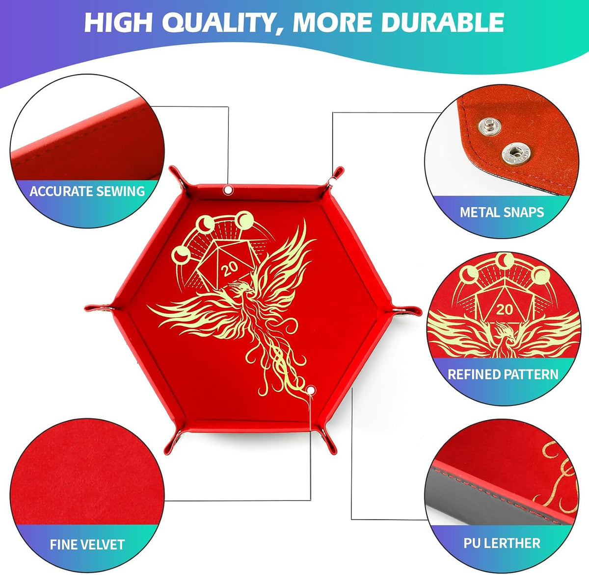 Grajar 2 Pcs Portable Folding Dice Rolling Tray Set for RPG DND Table - Dragon and Phoenix - image 2