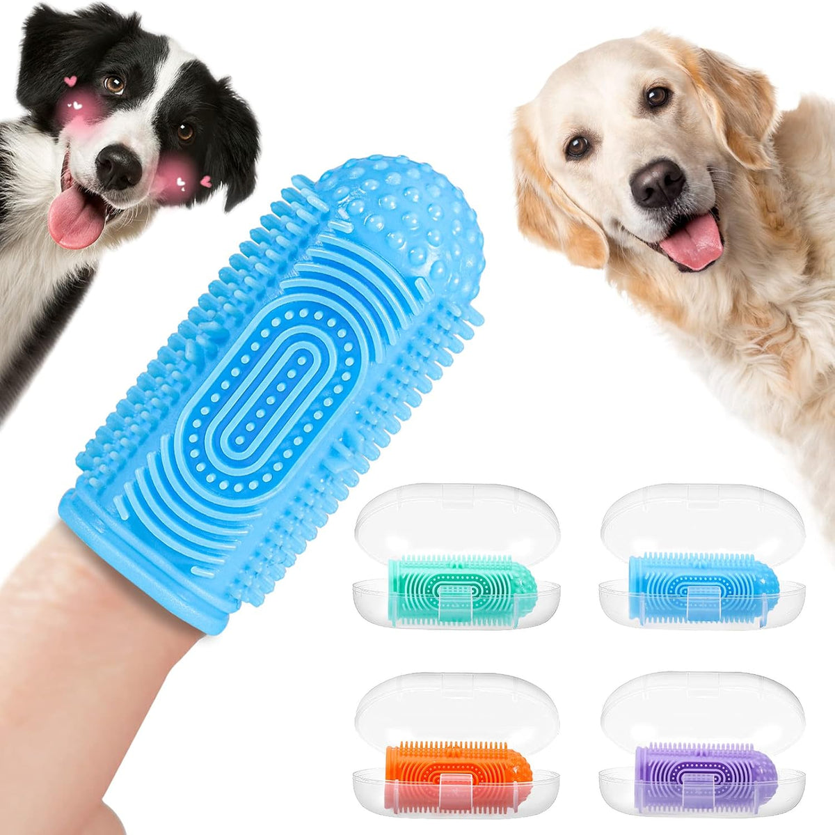 Dog finger toothbrush 4-pack in soft food-grade silicone