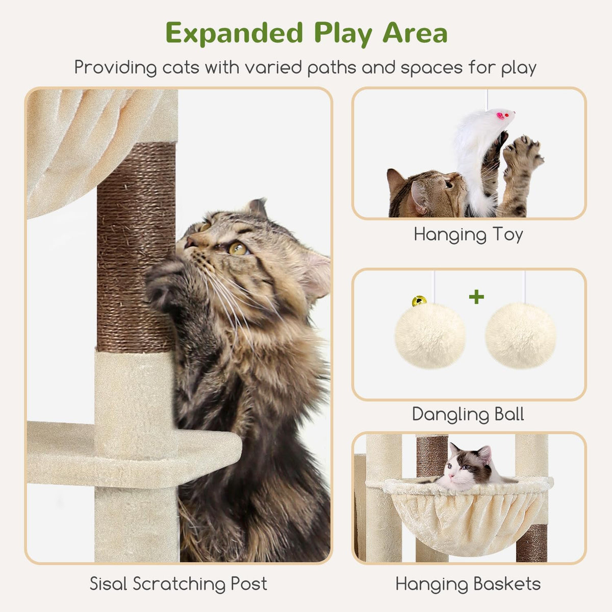 Globlazer Giant Cat Tree for Indoor Large Cats, F83 - 83inch / Beige - image 4