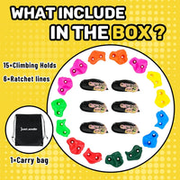 Just.smile tree climbing holds kit with 15 colorful climbing rocks and ratchet straps on a tree - view 2