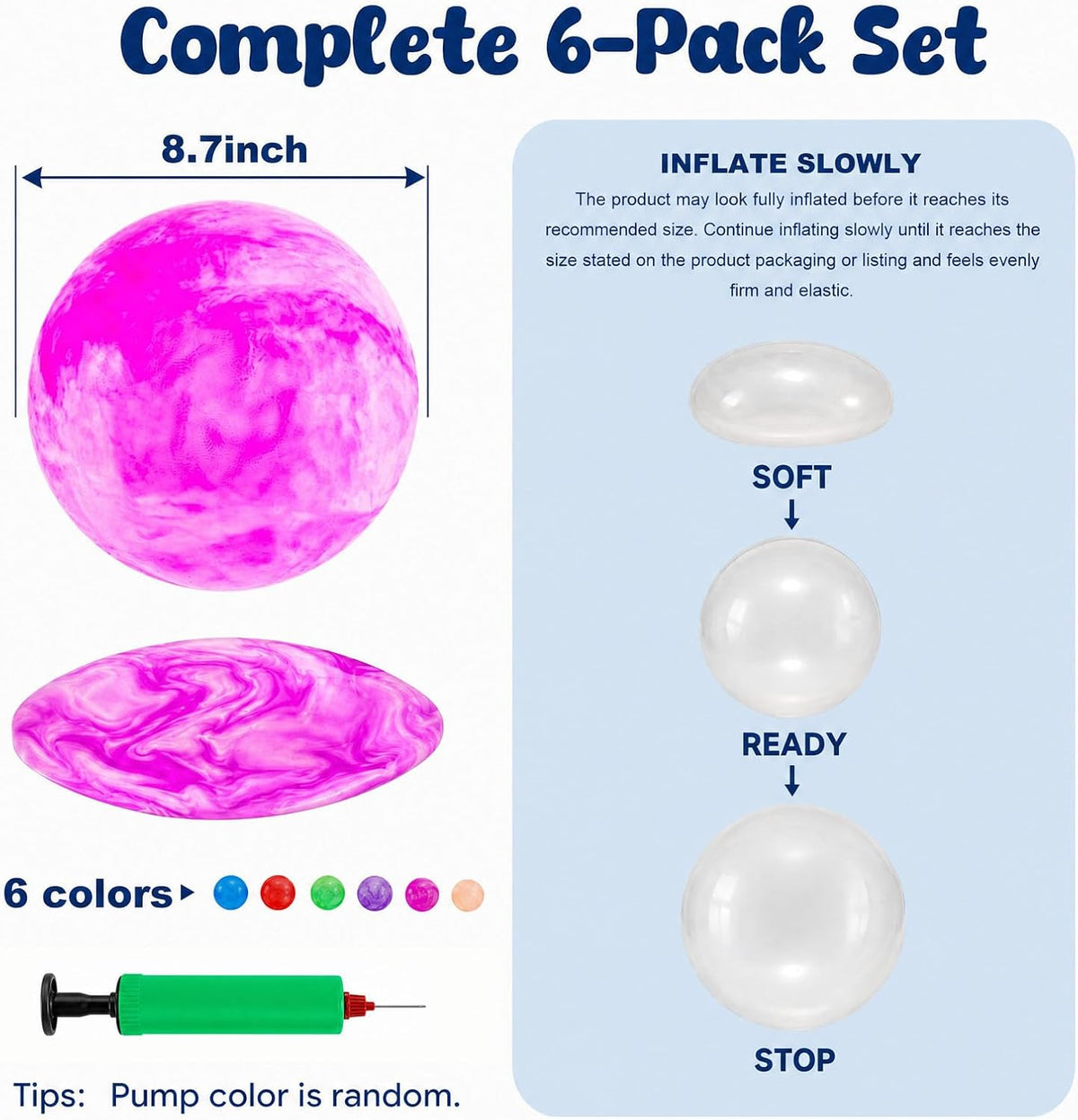 3 Otters six 8.5 inch marble swirl playground balls with hand pump - view 2