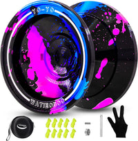 W07 yoyo Professional Metal Trick Yoyo Responsive & Unresponsive – Fun for Kids & Family - 7-Blue Pink Black