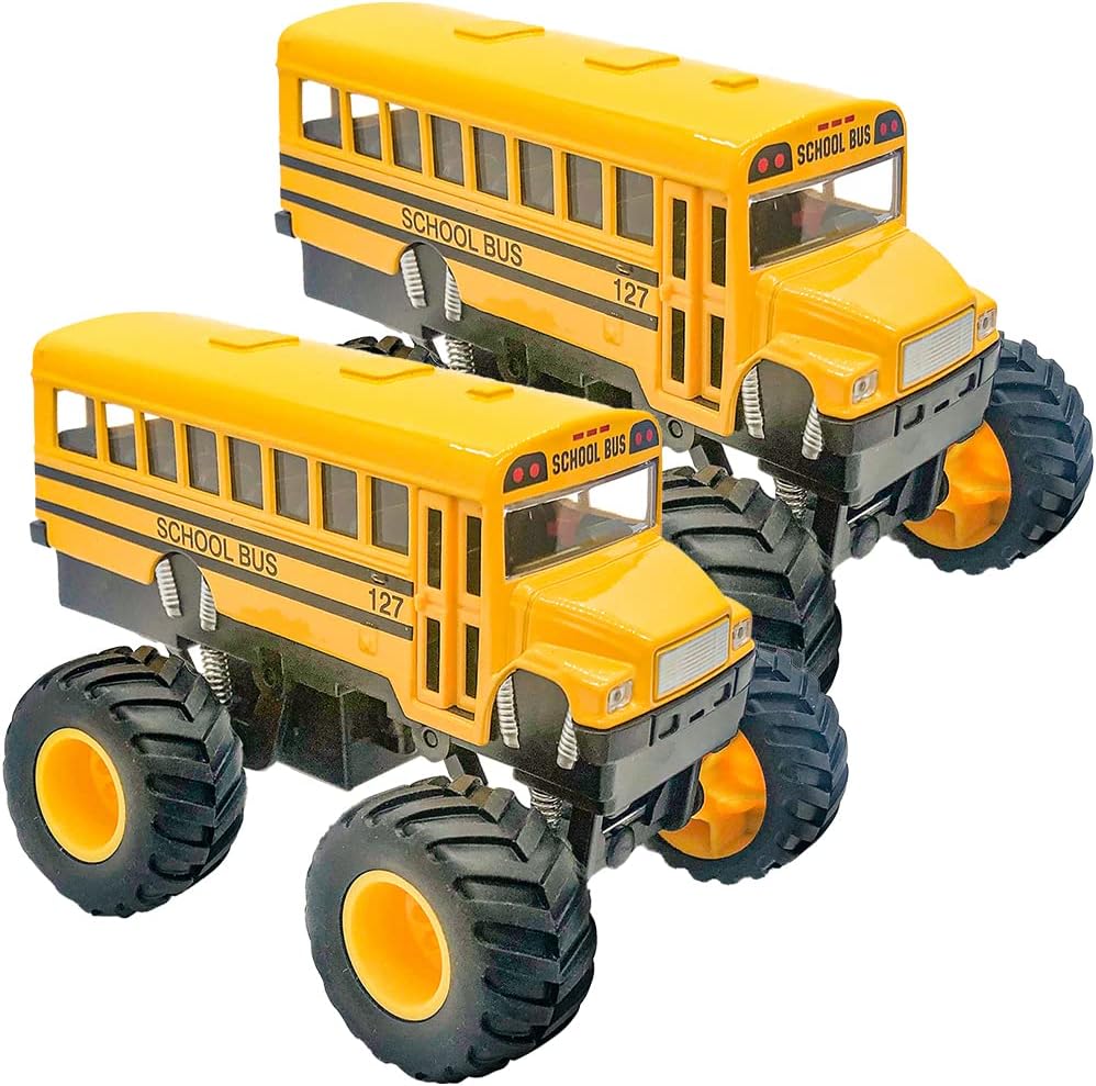 ArtCreativity 5 inch yellow diecast monster school bus pullback toy with big tires - view 2