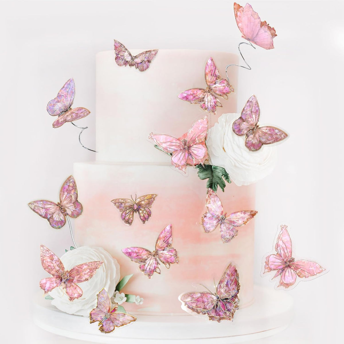 30Pcs 2D Waterproof Swallowtail Butterfly Cake Topper Transparent - Not Edible / Colorful Pink - image 2