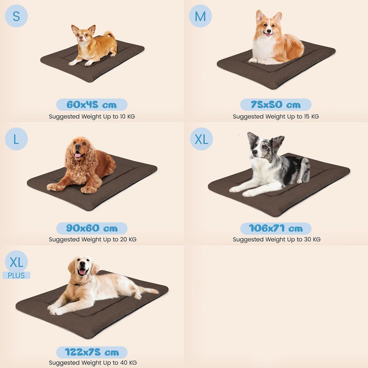 Dog Crate Pad, Washable Cozy Dog Bed Mat for Medium Dogs 36"x23" - 48.0"L x 30.0"W x 1.5"Th / Brown - image 2