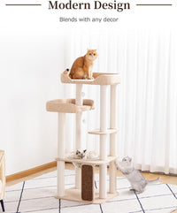 37.5" Cat Tree Tower for Large & Senior Cats, Low-Step Design – Essentials for Cats - Ivory 53" - image 2