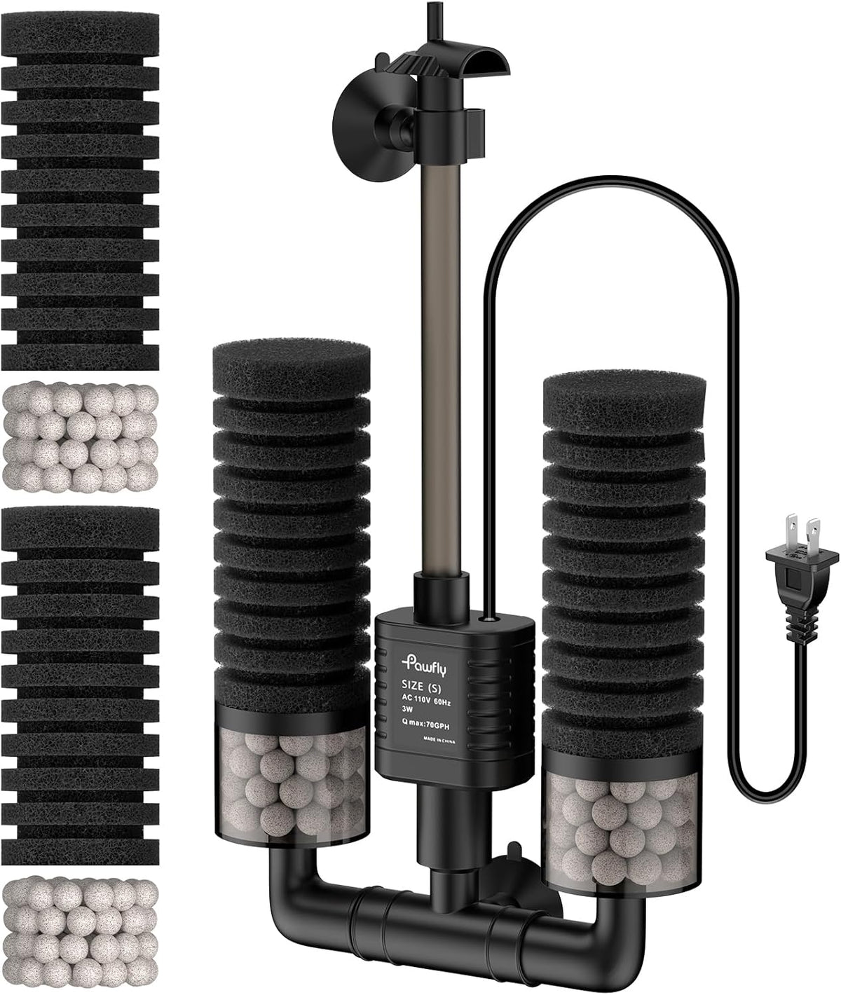 Pawfly Aquarium Sponge Filter, 70 GPH Fish Tank Filter - S (For 10-40 Gallon)