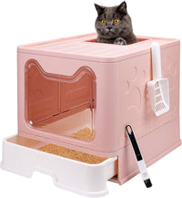 XL Foldable Cat Litter Box with Lid, Jumbo Enclosed Potty - Pink / Large