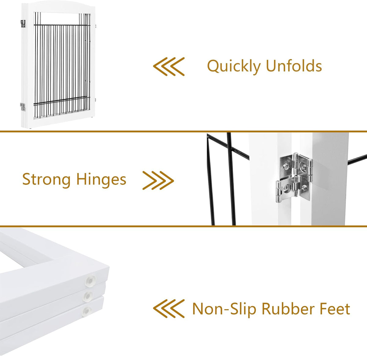 PAWLAND Dog Gate Indoor with Door, Freestanding, Foldable - White / 【3 Panels】72"W x 32"H - image 4