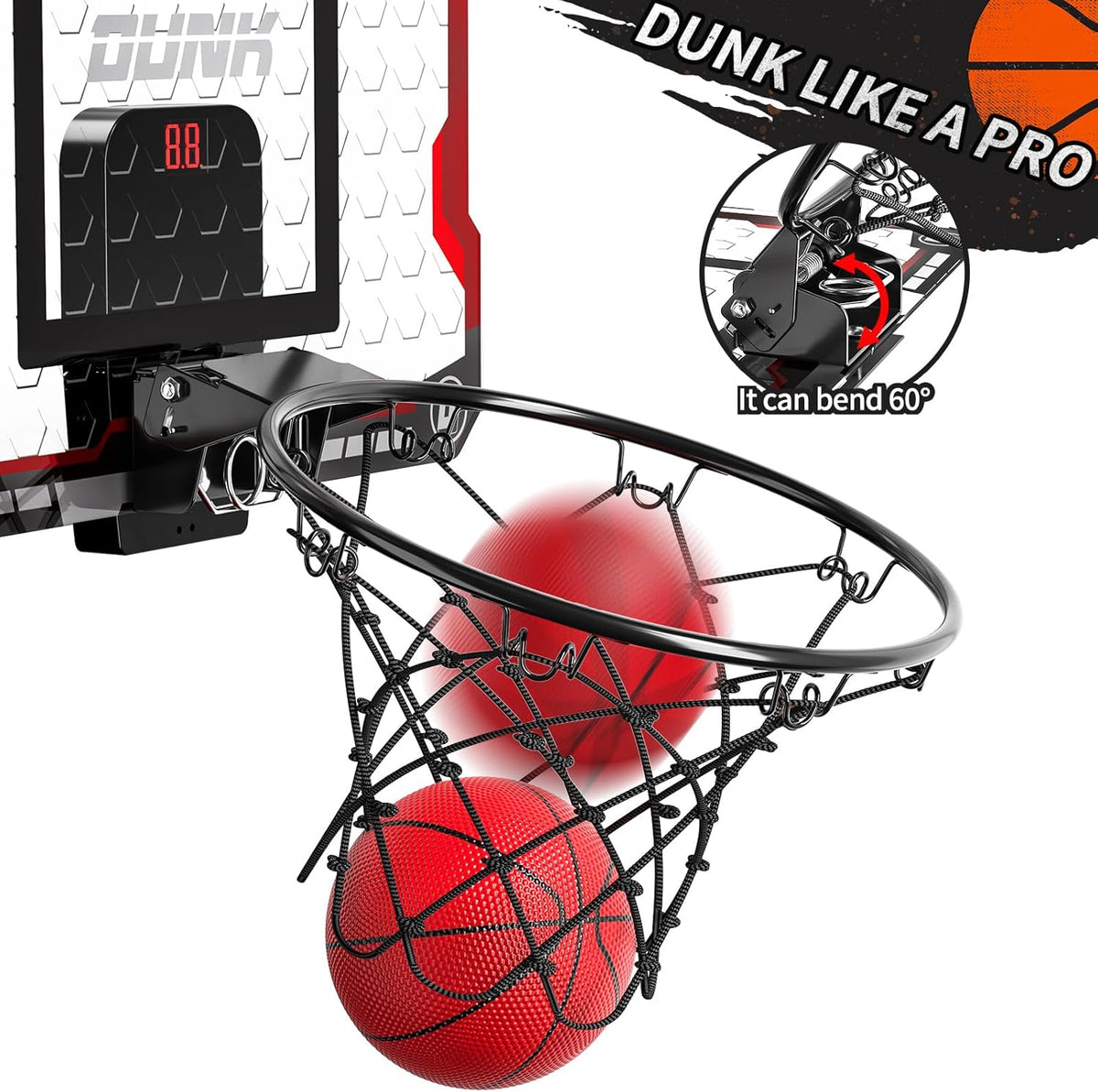 TEMI Indoor Basketball Hoop for Kids, Door Room Basketball Hoop - Basketball Hoop & Scoreboard & 4 Balls - image 3