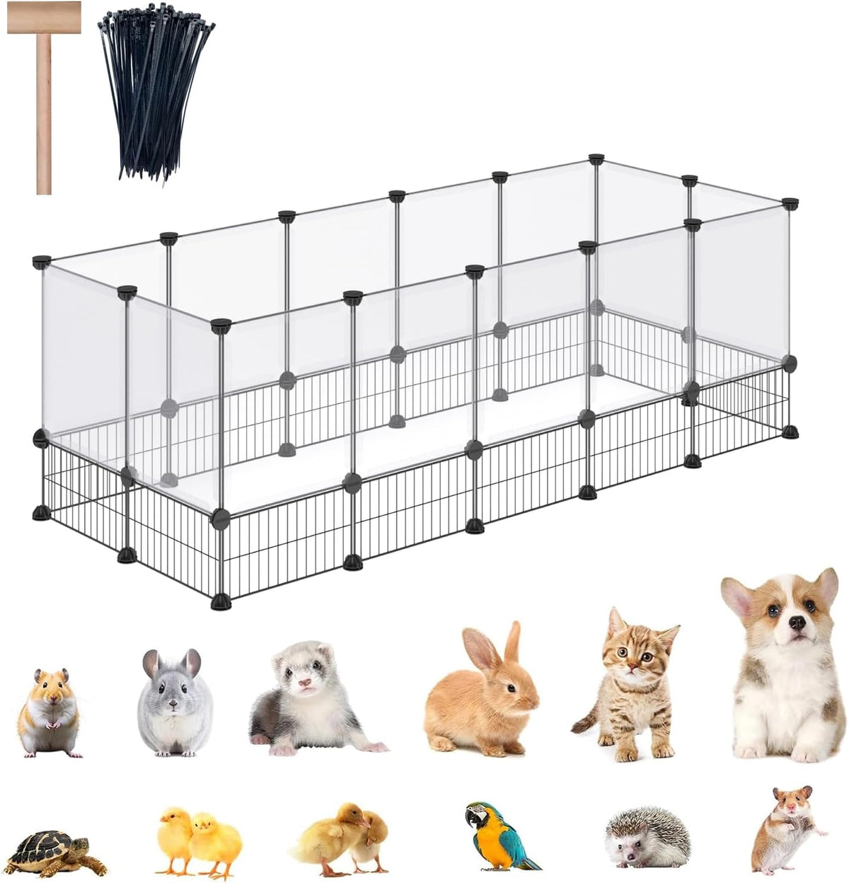 DINMO 28 Panels Bunny Playpen, Iron Net Bottom - Plastic+Metal-28 panels-L