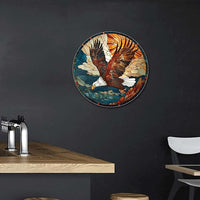 Lygond Metal Sign Tin Sign Circular Stained Glass American Bald Eagle Tin Signs for Garden for Gift 8×8 Inches