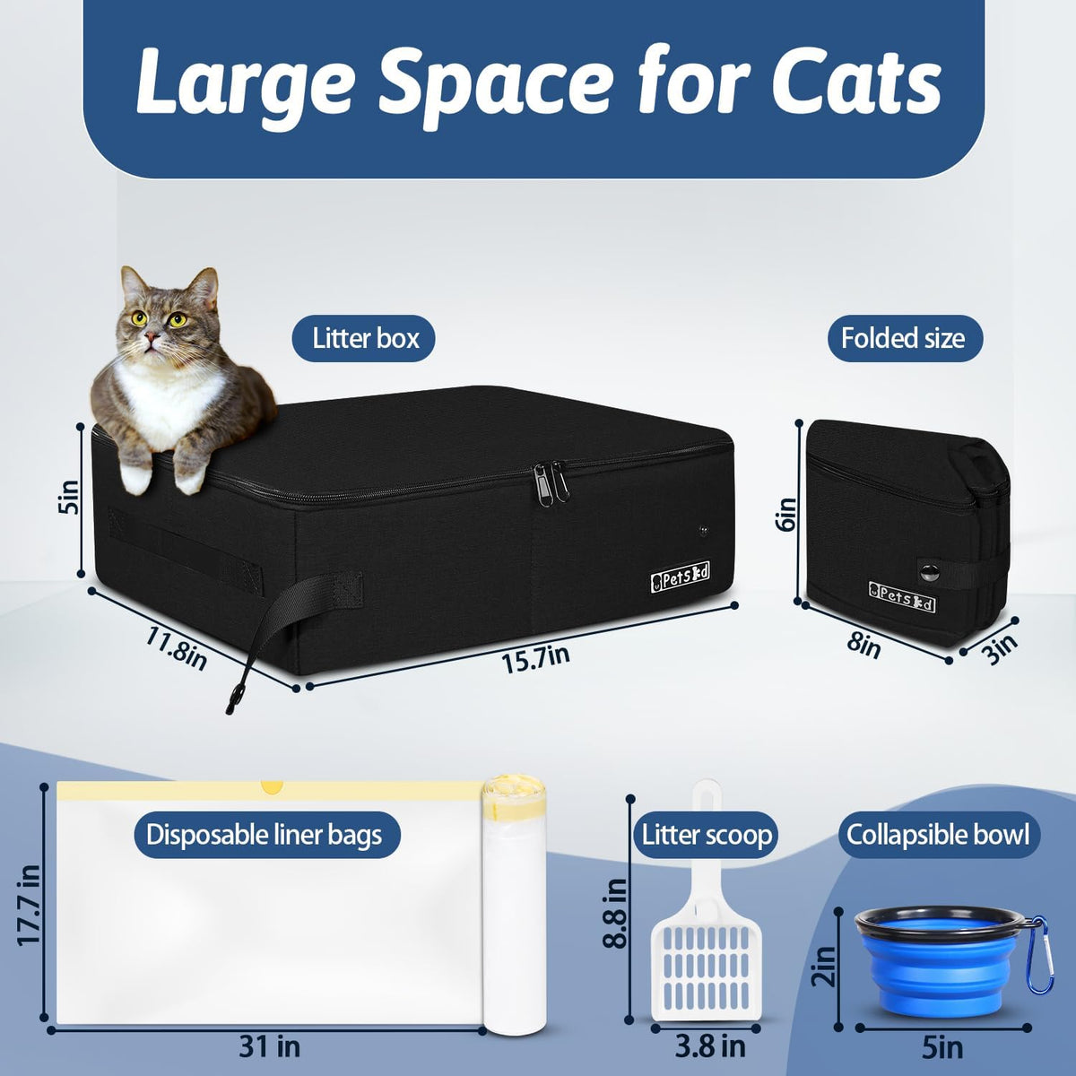 Petskd Portable Cat Travel Litter Box with Lid - Small / Black - image 2