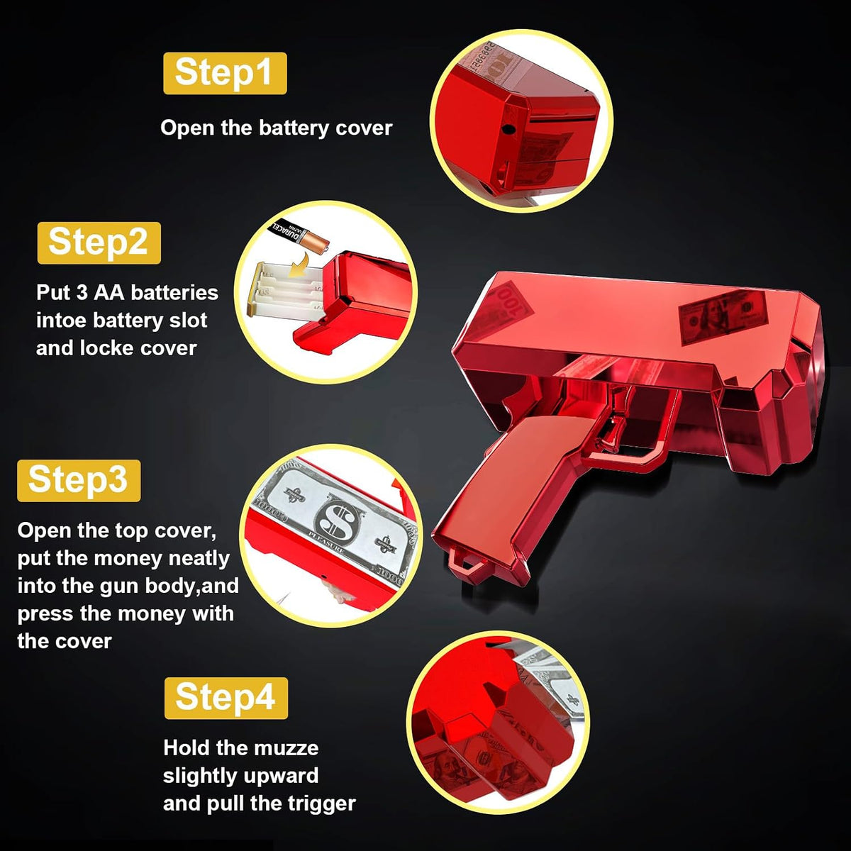 Gusil Money Gun Shooter Cash Cannon Bills Gun Make It Rain Toy Gun - Red - image 4