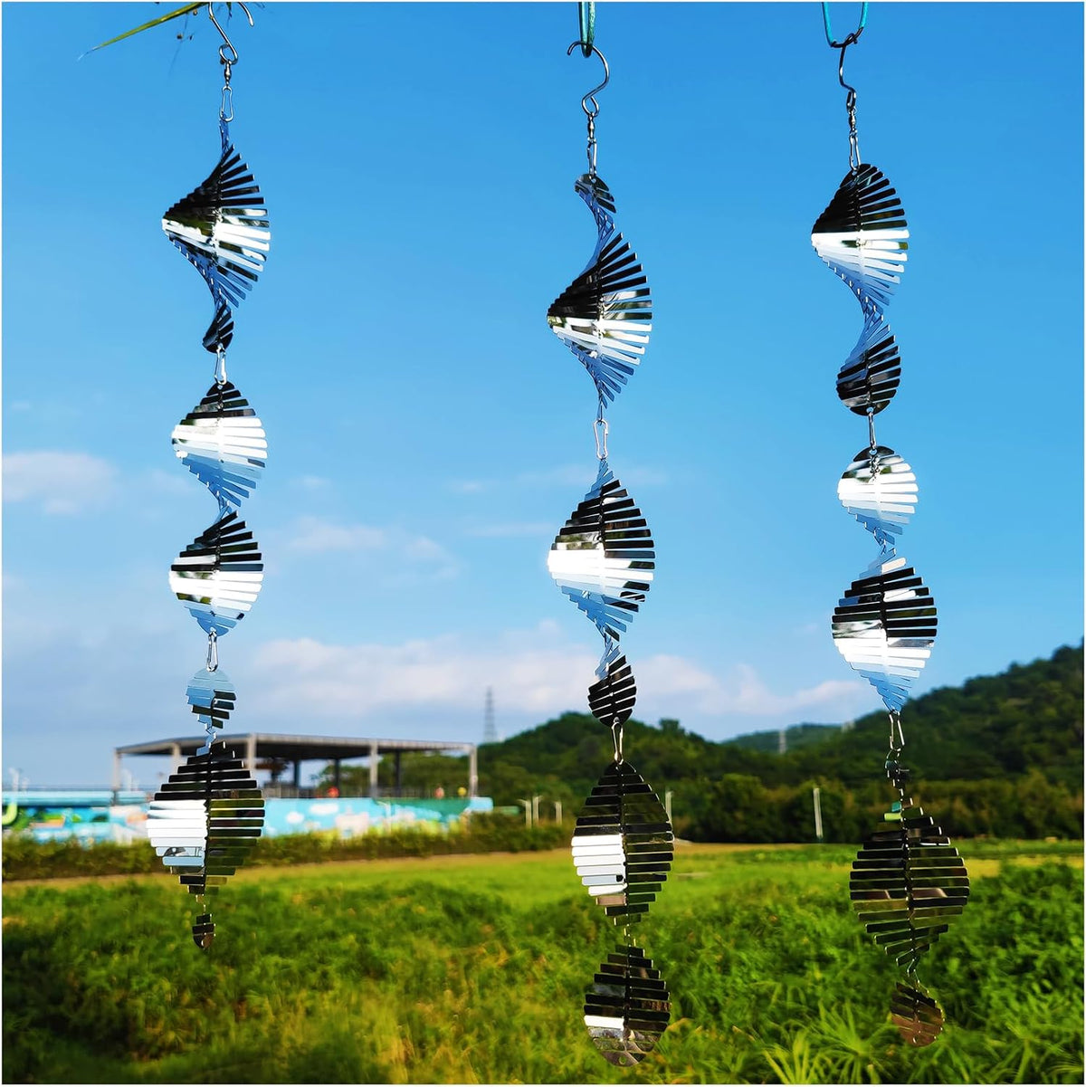 DJUAN Metal Bird Scare Discs Set-Highly Reflective Double-Sided Bird - Silver Fishbone - image 2